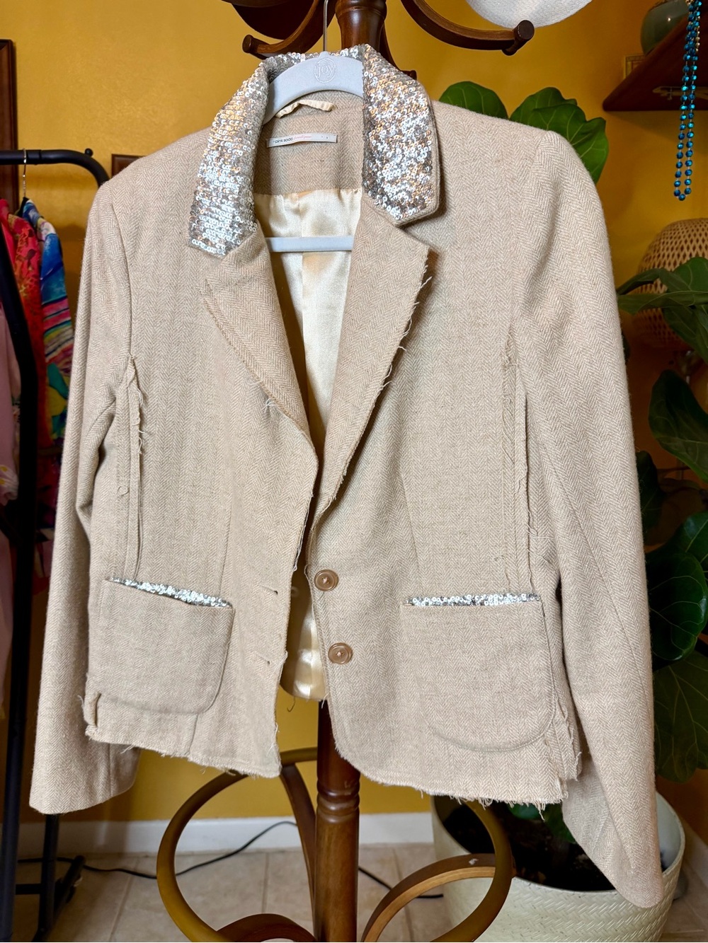 Wool Blazer with Sequin Trim